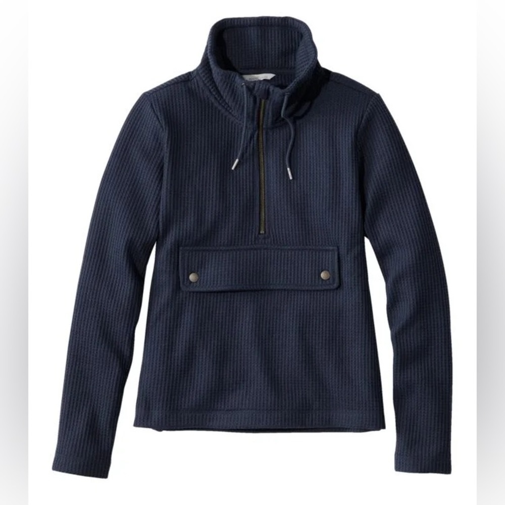 L.L. Bean Dark Blue Women”s Signature Brushed-Back Waffle Anorak - Picture 1 of 5